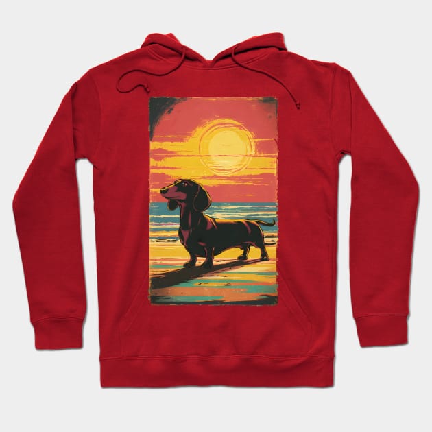 Dachshund Retro Vintage Sunset Hoodie by Cheeky BB